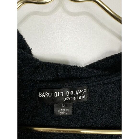 Barefoot Dreams Cozychic Lite Size M Open Front Cardigan Hoodie Black Pockets - Picture 2 of 6